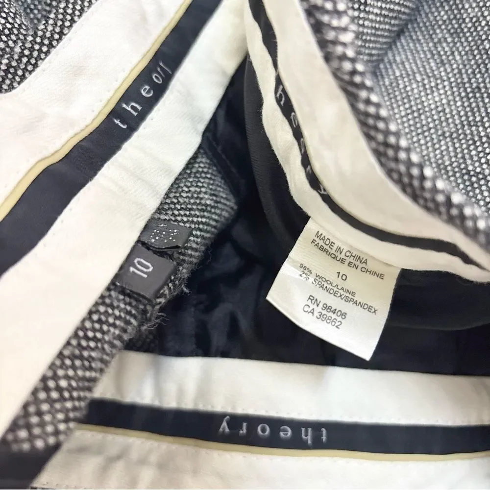 Theory Emery Wool Dress Pants – Black/White Pattern, Straight Leg, Size 10